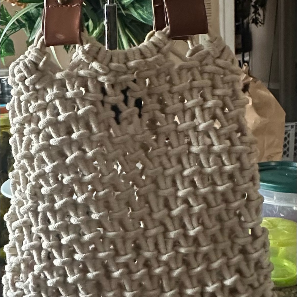 Mason Beige Knit Tote with Tan Handles